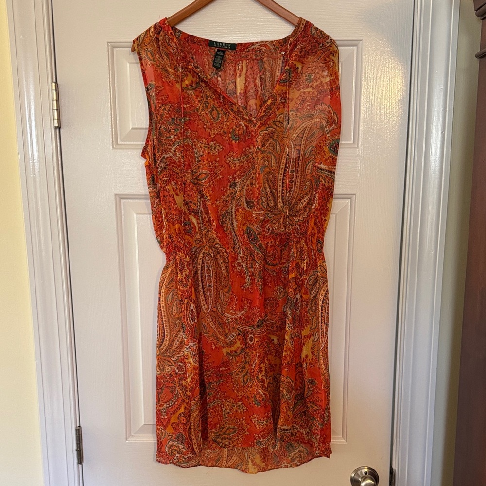 Ralph LaurenOrange Paisley Mini Dress with separate liner